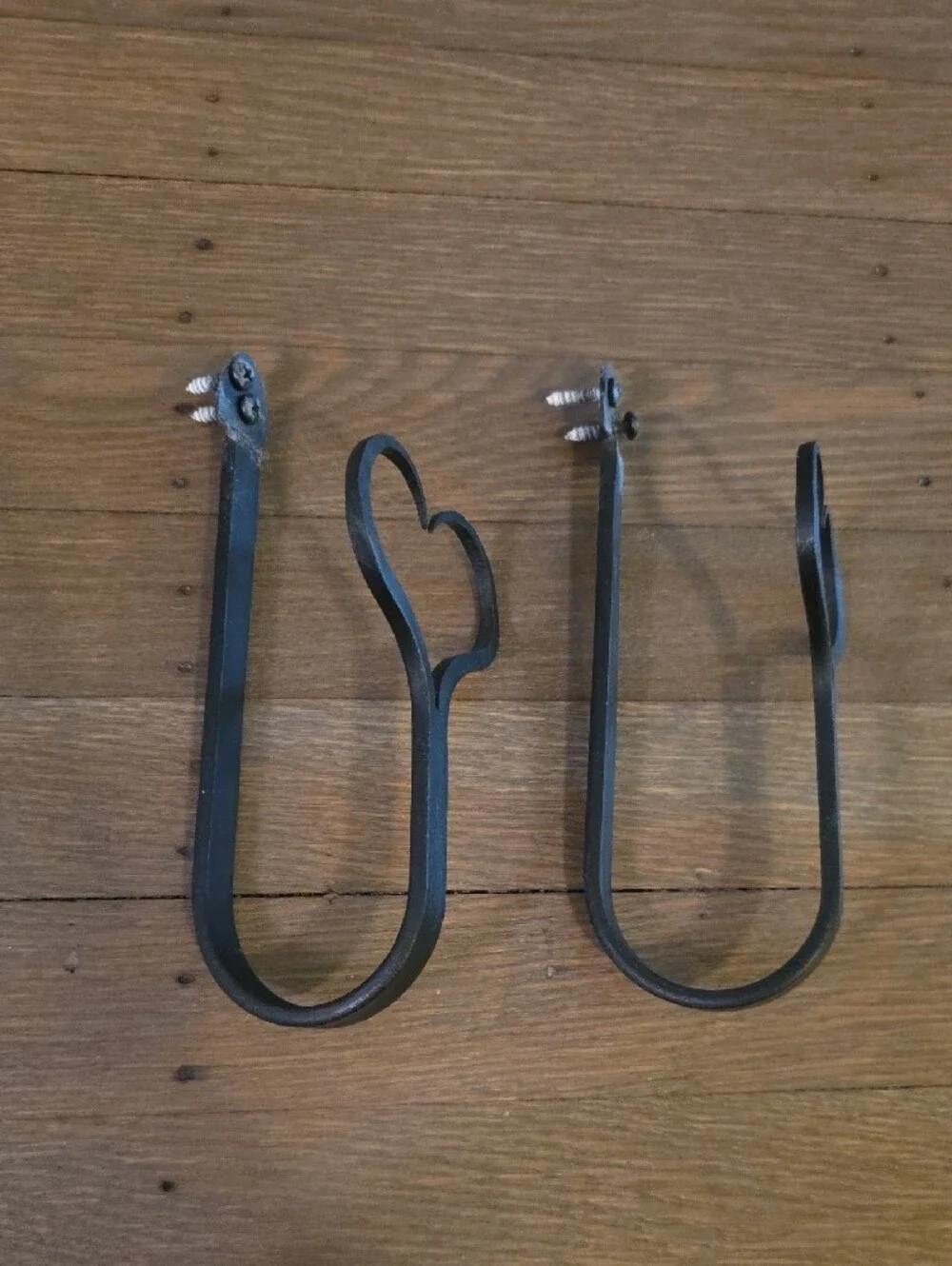 Pair of Black Vintage Heart Forged Iron Wall Hooks